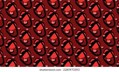 Vector wallpaper in red black color. Abstract heart with wide border. Tied heart. Another small pink heart around the main object. Repeating pattern, love, romance, passion.