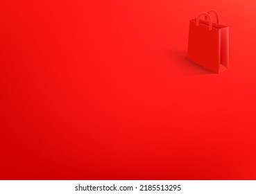 Papel de pantalla con bolso de compra rojo. 3d fondo vectorial con espacio de copia