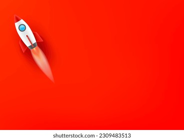 Vector wallpaper with rocket icon. 3d vector background with copy space