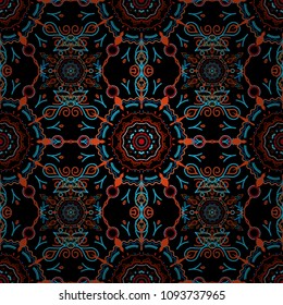Vector wallpaper. Rope seamless tied fishnet damask pattern in orange and blue colors.