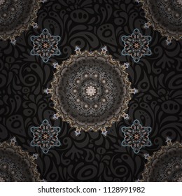 Vector wallpaper. Rope seamless tied fishnet damask pattern in brown, beige and gray colors.