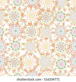 Vector wallpaper. Rope seamless tied fishnet damask pattern in pink and orange colors.