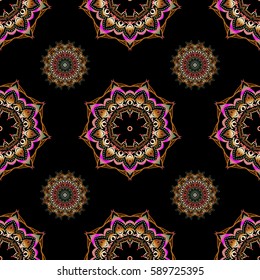 Vector wallpaper. Rope seamless tied fishnet damask pattern in brown, green and magenta colors.