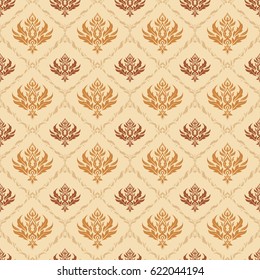 Vector wallpaper. Rope seamless tied fishnet damask pattern in beige, orange and brown colors.