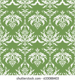 Vector wallpaper. Rope seamless tied fishnet damask pattern in white and green colors.