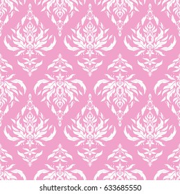 Vector wallpaper. Rope seamless tied fishnet damask pattern in white and pink colors.