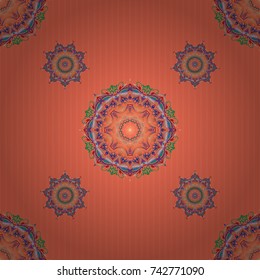 Vector wallpaper. Rope seamless tied fishnet damask pattern in orange and blue colors.