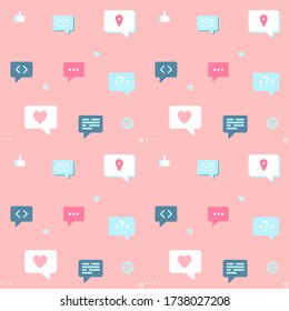 Papel de pantalla o patrón sin fisuras. Diálogo, comunicación, conversación, mensaje, diseño web. Colores suaves.