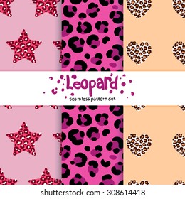 vector Wallpaper of a set of seamless pattern with the image of the leopard print