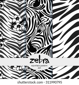 vector Wallpaper of a set of seamless pattern with the image of the zebra