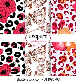 vector Wallpaper of a set of seamless pattern with the image of the leopard print