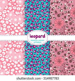 vector Wallpaper of a set of seamless pattern with the image of the leopard print
