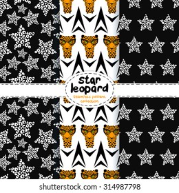 vector Wallpaper of a set of seamless pattern with the image of the leopard print and star