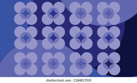 Vector wallpaper in shades of blue. Circles folded into a flower. Repeating geometric pattern, flower, circle, blue color.