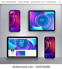 Vector wallpaper for smartphone.Abstract illustration.Background or backdrop for application,lock screen,banner,kit,ui interface. Modern colourful layout theme with. Mockup phone, tablet,laptop.