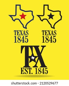 Vector wallpaper State of Texas map with name and establish year  in yellow background can beuse for t shirt sourvenier coffee mug website template advertisment product