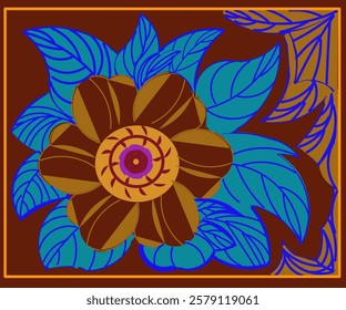 Vector wallpaper yellow flowers and red bright blue leaves