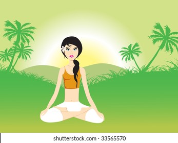 vector wallpaper of yoga on sunshine background