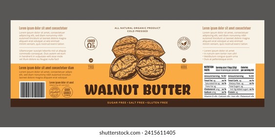 Vector walnut butter label, packaging or branding design template