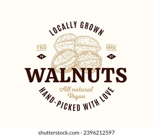 Vector walnut logo, whole and half walnut illustration