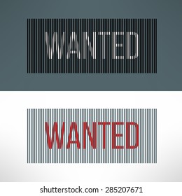 Vector wanted sign on a striped background.
