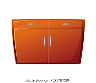 Vector wardrobe in cartoon style. Elmenet interior isolated on white background. Wooden chest of drawers
