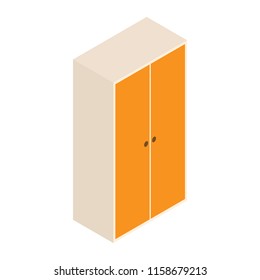 Vector wardrobe and design illustration. isolated wooden cabinet on white background. isometry
