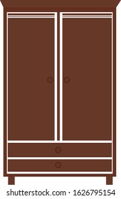 vector wardrobe illustration isolated, brown and white furniture  with white background