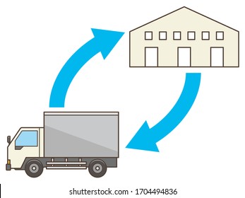 Vector warehouse building flat trucks and the road.design elements for infographic,engineering and warehouse firms, companies on cargo delivery.