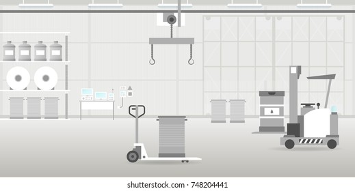 Vector Warehouse Hangar Interior Empty Scene In Flat Style