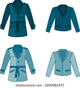 Vector warm clothes for winter with coats and jackets. 