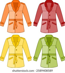 Vector Warm coats, jackets in green, red, yellow and orange ocolors