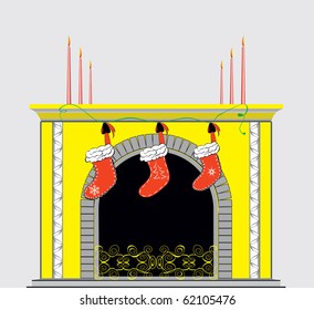 Vector warm cozy room with a fireplace.