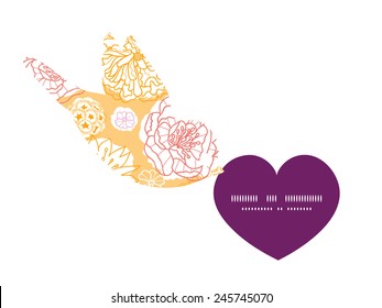 Vector warm day flowers birds holding heart silhouette frame pattern invitation greeting card template