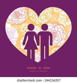 Vector warm day flowers couple in love silhouettes frame pattern invitation greeting card template