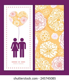 Vector warm day flowers couple in love silhouettes frame pattern invitation greeting card template