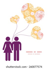 Vector warm day flowers couple in love silhouettes frame pattern invitation greeting card template