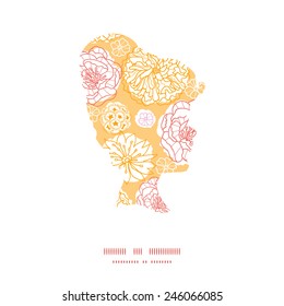 Vector warm day flowers girl portrait silhouette pattern frame