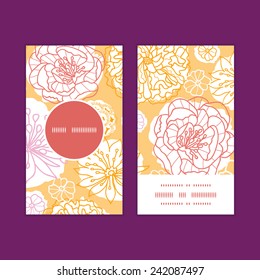 Vector warm day flowers vertical round frame pattern business cards set