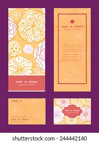 Vector warm day flowers vertical frame pattern invitation greeting, RSVP and thank you cards set
