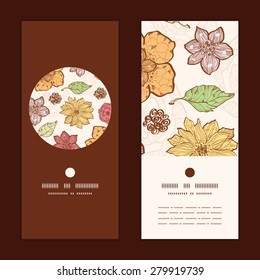 Vector warm fall lineart flowers vertical round frame pattern invitation greeting cards set