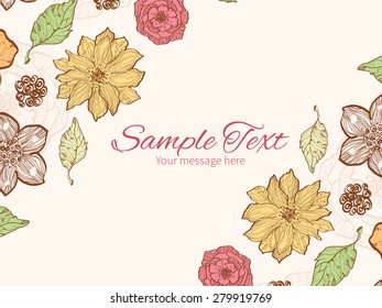 Vector warm fall lineart flowers horizontal double corners frame invitation template