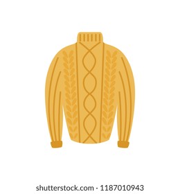 Vector warm knitted wool pullover flat icon. Cold weather apparel, fashion design element. Cotton, textile yellow sweater for active leisure. Isolated illustration