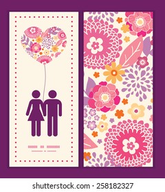 Vector warm summer plants couple in love silhouettes frame pattern invitation greeting card template