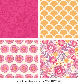 Vector warm summer plants set of four matching repeating patterns