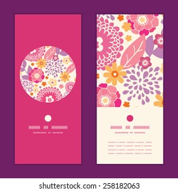 Vector warm summer plants vertical round frame pattern invitation greeting cards set