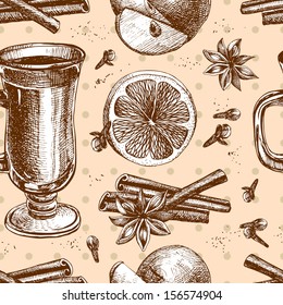 vector warm wine, seamless background 