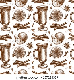 vector warm wine, seamless background 