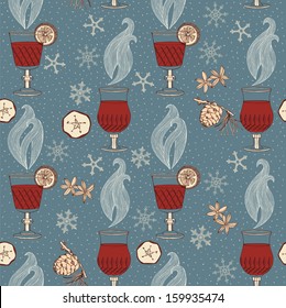 Vector warm wine, seamless background.