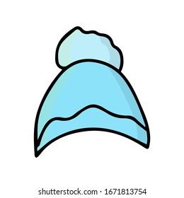 Vector with Warm winter hat in doodle style. Vector hand drawn illustration.